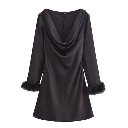 Dam A-Linje Klänning Långärmad Satin Off-Shoulder Elegant-1