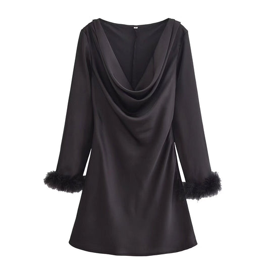 Dam A-Linje Klänning Långärmad Satin Off-Shoulder Elegant-1