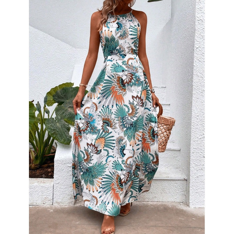 Kvinna Lång Klänning Blommig Polyester-1