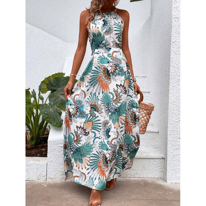 Kvinna Lång Klänning Blommig Polyester-1