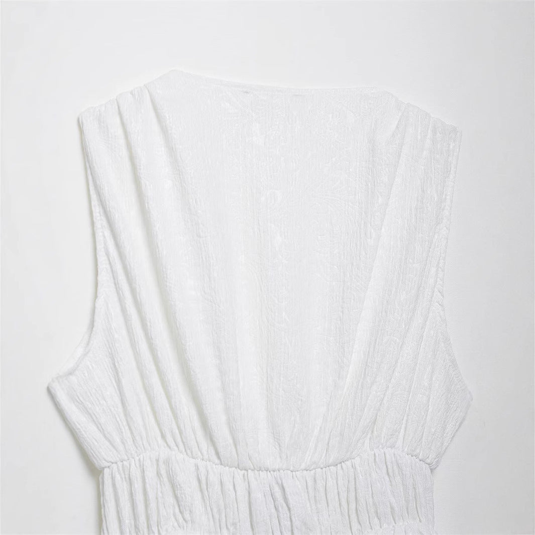 Dam Topp Ärmlös Texturerad 100% Bomull-5