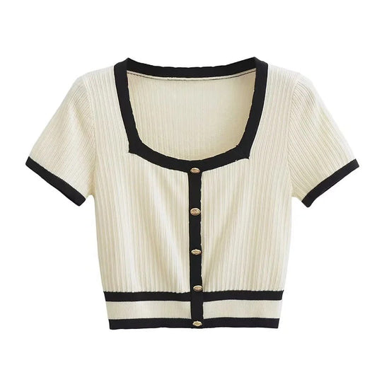 Kvinnor Crop Top Kortärmad Bomullsmix Med Fyrkantig Halsringning 1