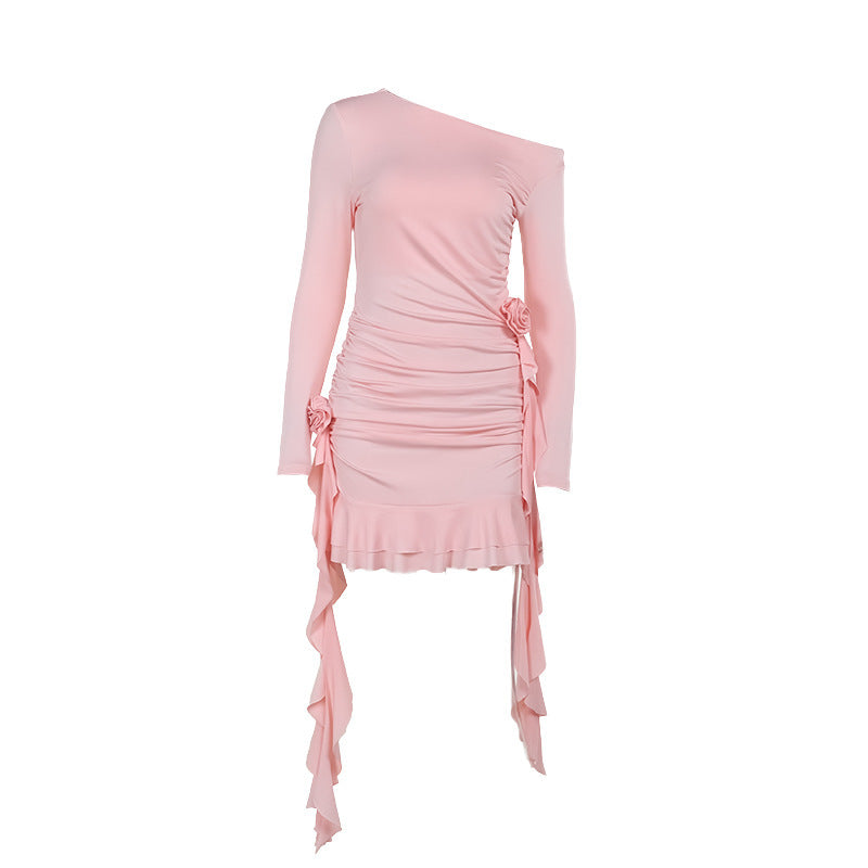 Kvinnors Glittrig Miniklänning Asymmetrisk Design Elastisk Tyg 6