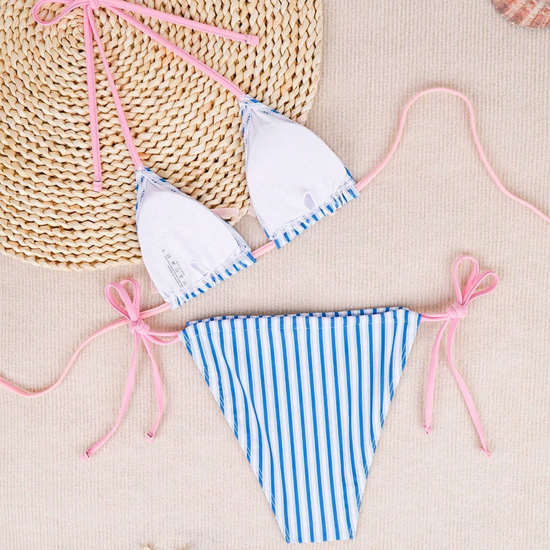 Dam Triangelbikini Justerbara Remmar Elastisk Badkläder 3
