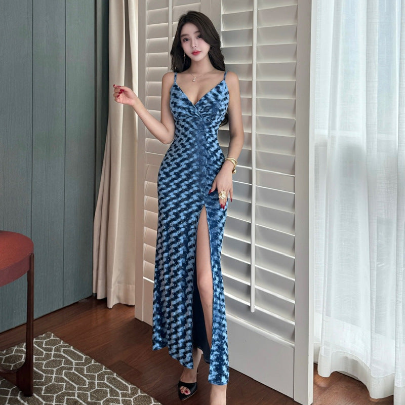 Variant image for Damklänning Sammet Ärmlös V-ringning med Rhinestone Detaljer-1