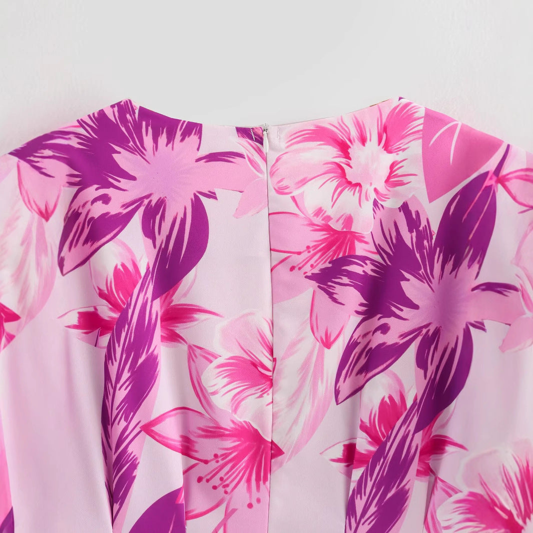 Dam Midiklänning A-Linje Blommönster Polyester för Bröllop-5