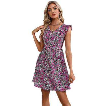 Fina Dam Klänningar Blommig Design med Rufsade Ärmar Lätt Tyg 6