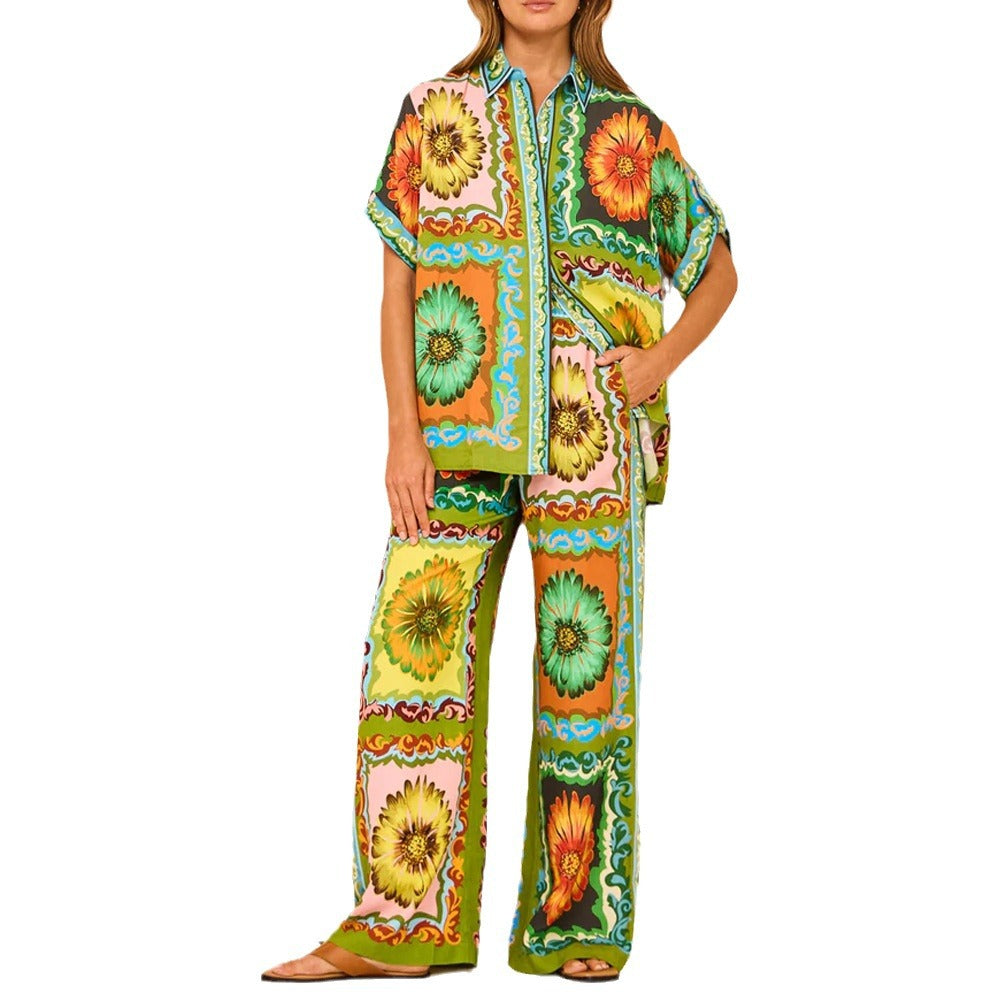 Variant image for Dam T-shirt och Byxor Blommönstrad 100% Bomull-1