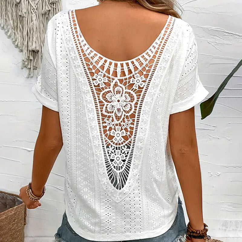 Kvinnors Sommartopp V-Hals Nät Detaljer Lätt Tyg 2
