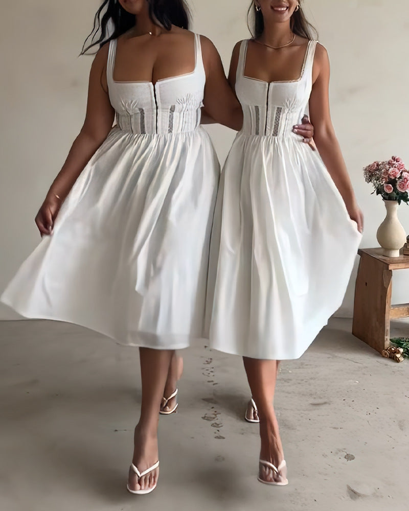 Tjej Midi Klänning Axelfri Bomull Elegant-1