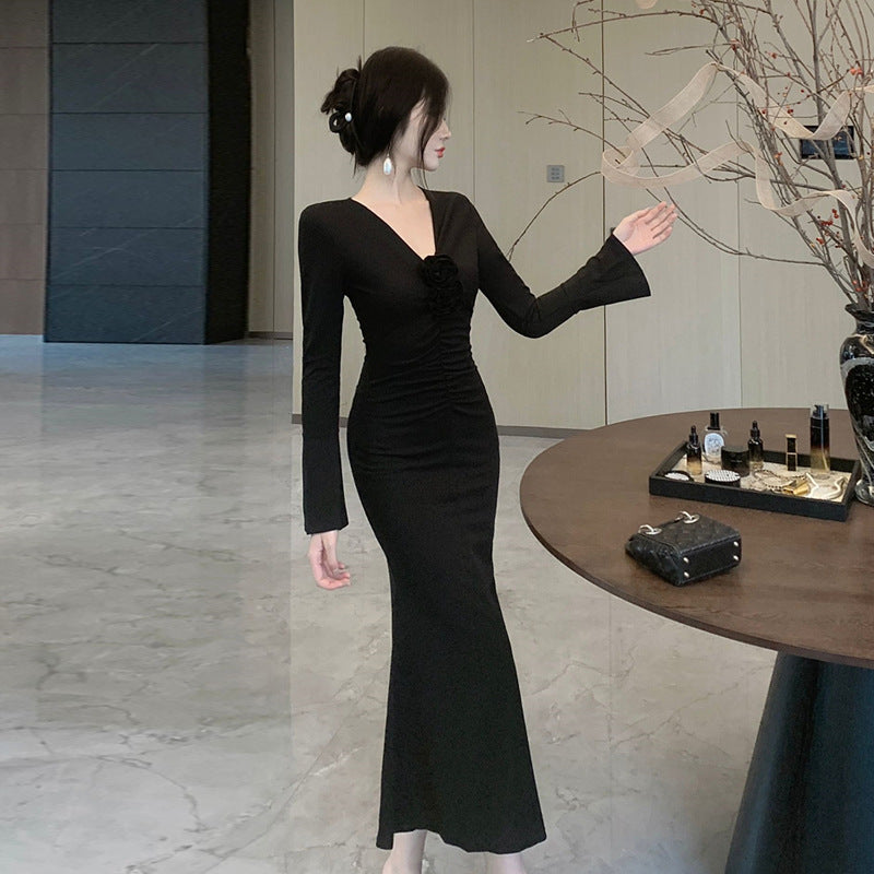 Kvinnors Sjöjungfruklänning V-ringning Blommönster Polyester-4