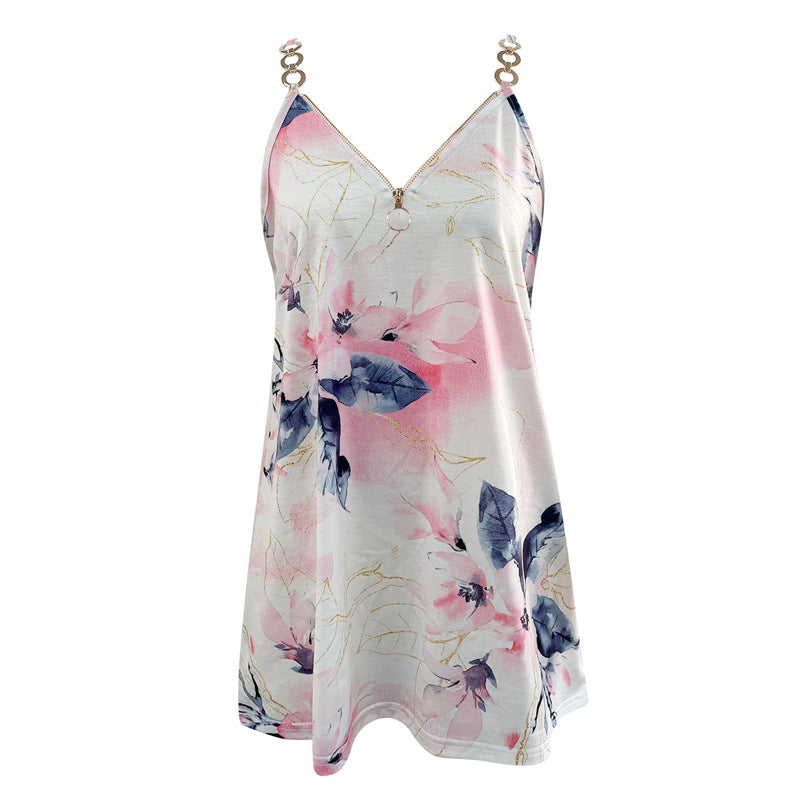 Dam T-shirt Blommönster Löst Passform Polyester-4