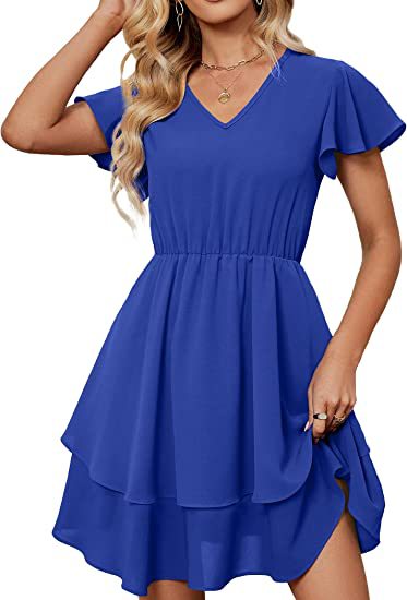 Damen Freizeitkleid V-Hals Asymmetrisch – 100% Baumwolle, Bequeme Passform mit Elastischer Taille, Ideal für Alltag und Festlichkeiten 4