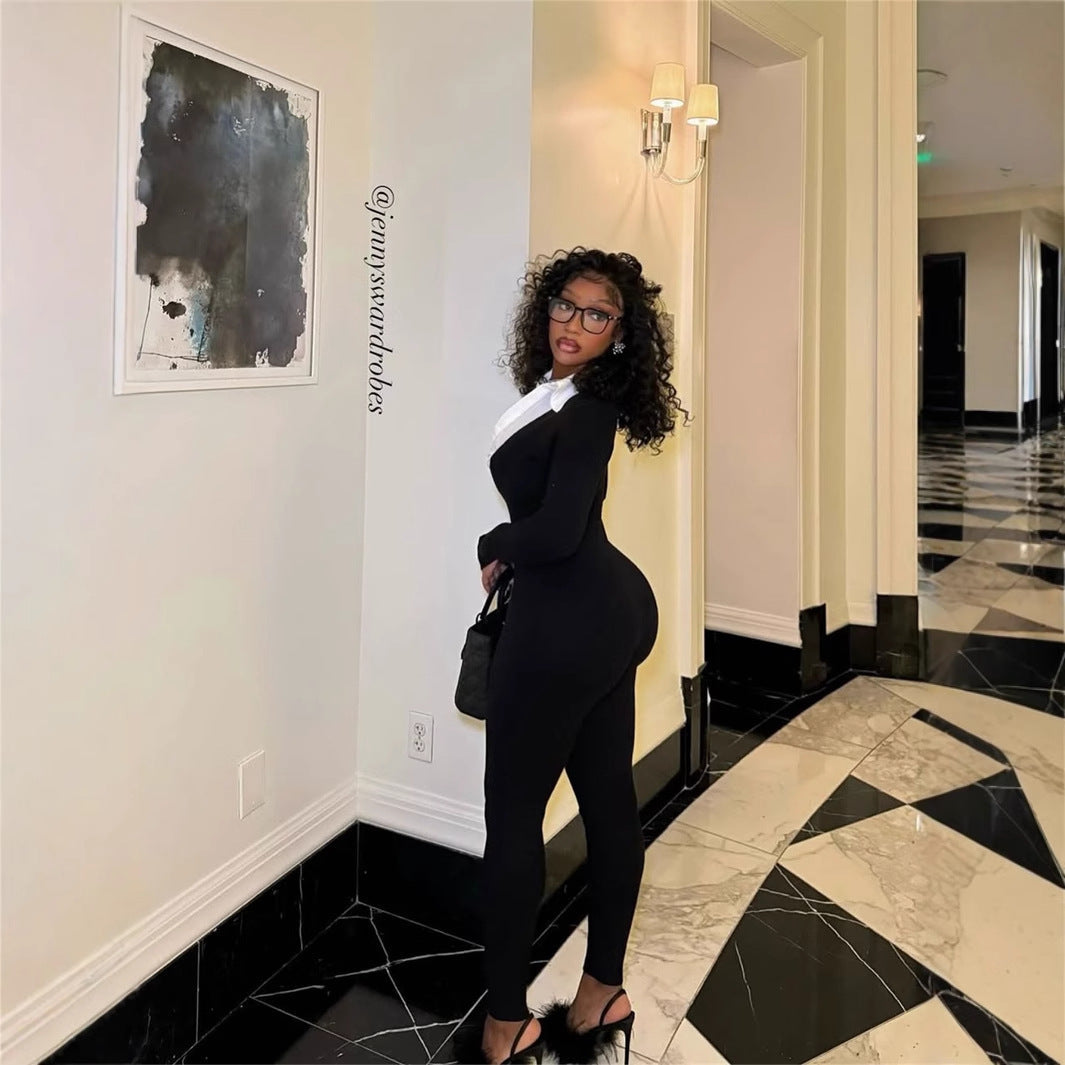 Dam Jumpsuit Långärmad Slim Fit Polyester-4