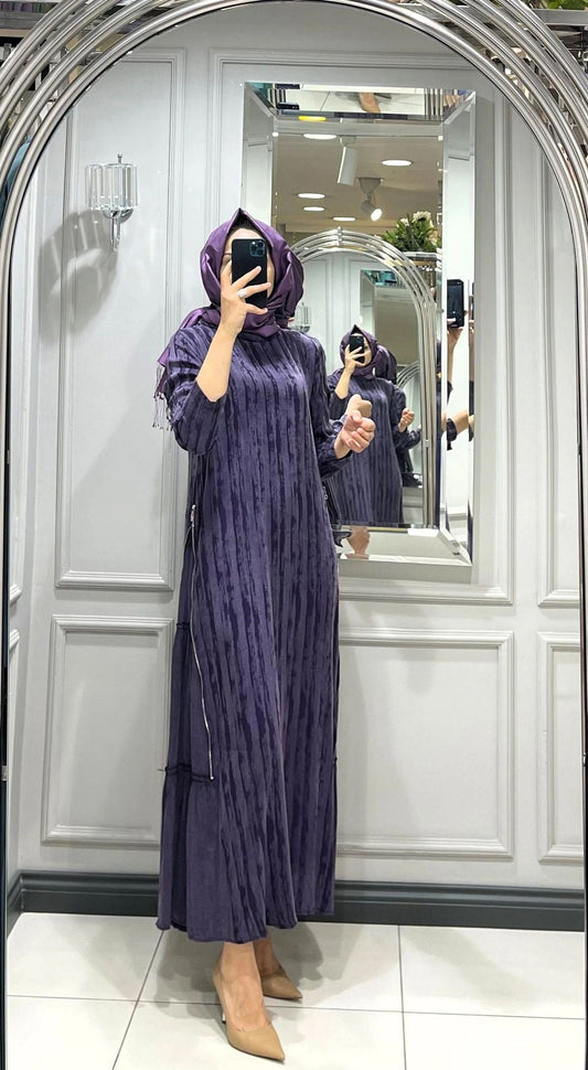 Dam Långärmad Klänning A-Linje Mönstrad Polyester-1