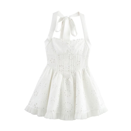 Kvinna A-Line Klänning Broderad Polyester Minikjol-1