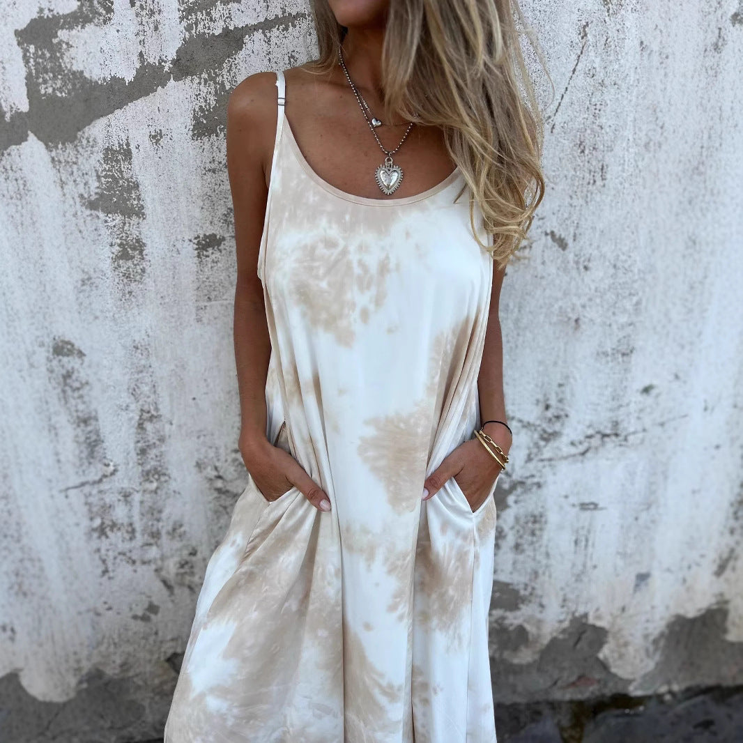 Damklänning Slipklänning Ärmlös Spaghetti Band Polyester Kamouflagemönster-2