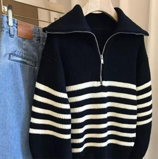 Dam Cardigan Halvöppen Dragkedja Färgblockerad Polyester-3