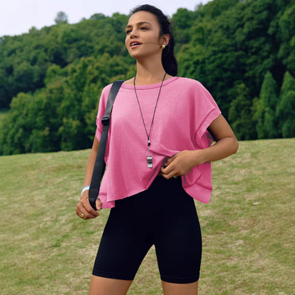 Dam T-shirt Raglan Loose Fit 100% Bomull för Träning och Vardag-4