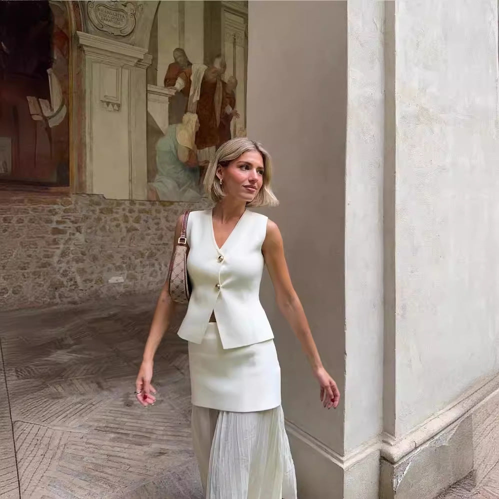 Kjol Dam Elegant Rynkdesign Flödande Material-2