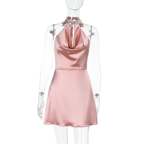 Kvinnors Satin Klänning Halterneck Flödande Design 1