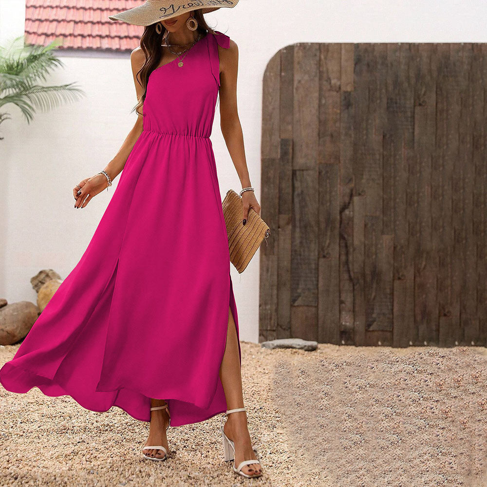 Damklänning A-Line Asymmetrisk Elastisk Fuchsia-4