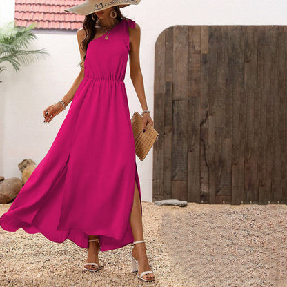 Damklänning A-Line Asymmetrisk Elastisk Fuchsia-4