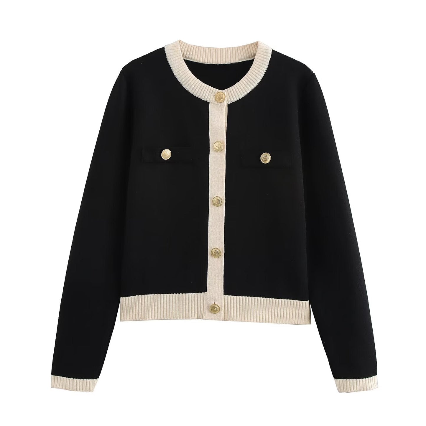 Lång Kofta Dam med Guldknappar i Polyester för Elegant Stil 4