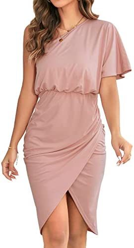 Damklänning En Axel Asymmetrisk Design Mjuk Stretchig Tyg-1