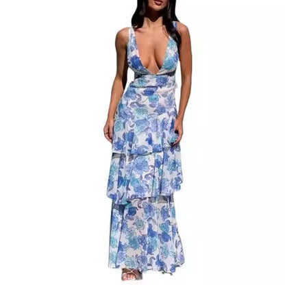 Dam Långklänning Spaghetti Band Tryckt Design för Fest och Bröllop 6