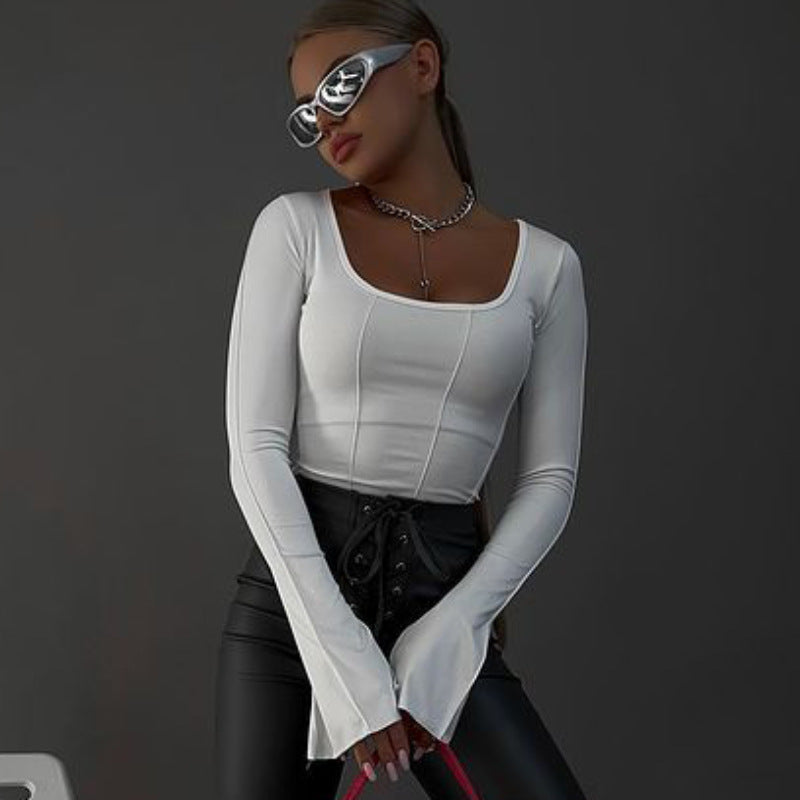 Dam Skjorta Långärmad Trendig Design Elastiskt Tyg 2