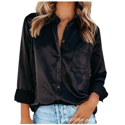 Dam Långärmad Skjorta Satin Avslappnad Passform-5