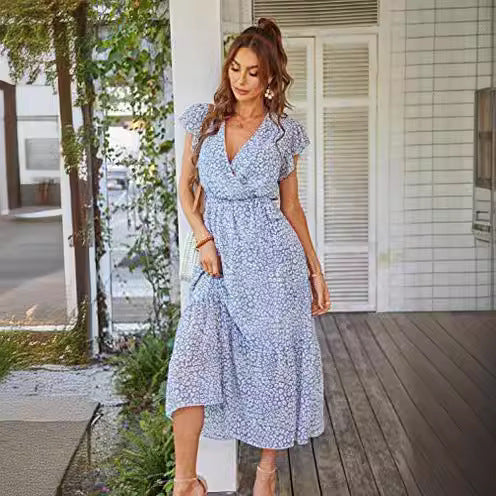 Dam Sommarklänning med Ruffles i Andningsbart Material för Bröllop och Fester 2