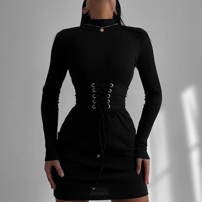 Kvinnor Långärmad Klänning Snörning Elastiskt Tyg 3