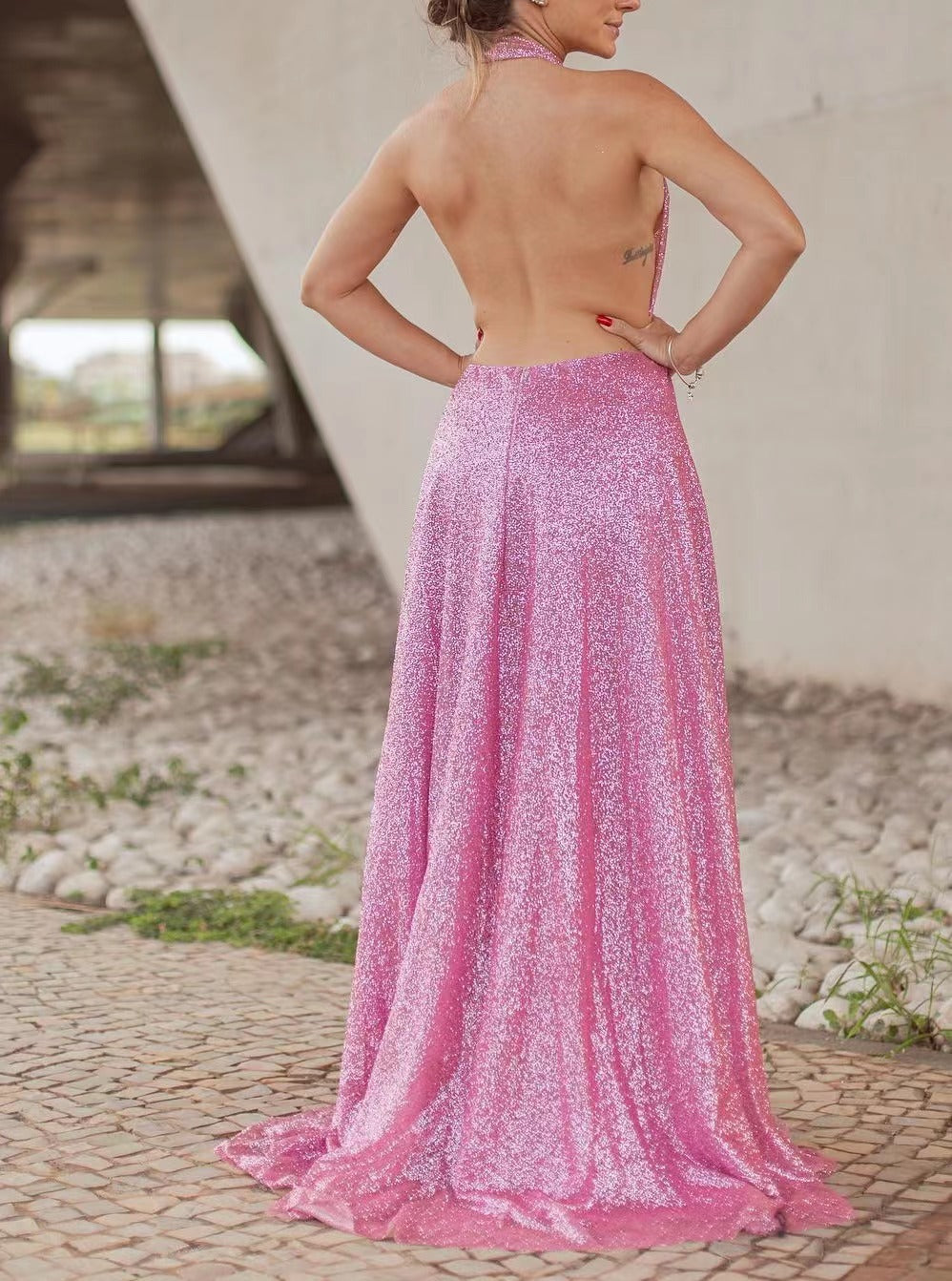 Kvinnors Lång Aftonklänning Elegant Spandex-3