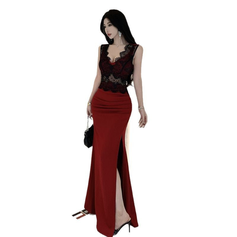 Damklänning Bodycon V-ringning Färgblock Polyester-5