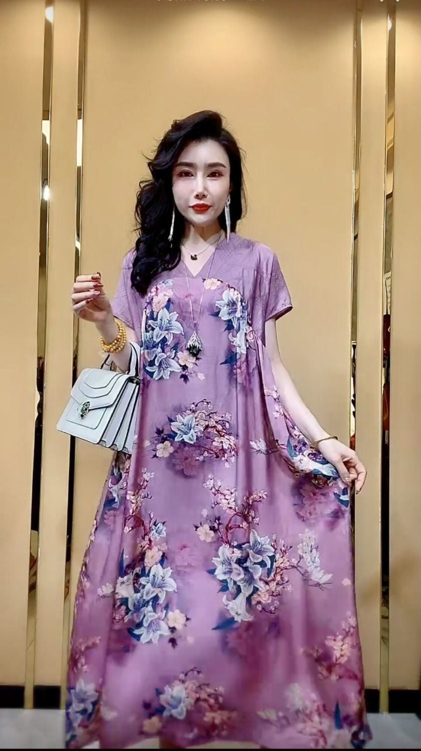 Plus Size Dam Klänning A-Line Viskos Vintage Tryckt-1