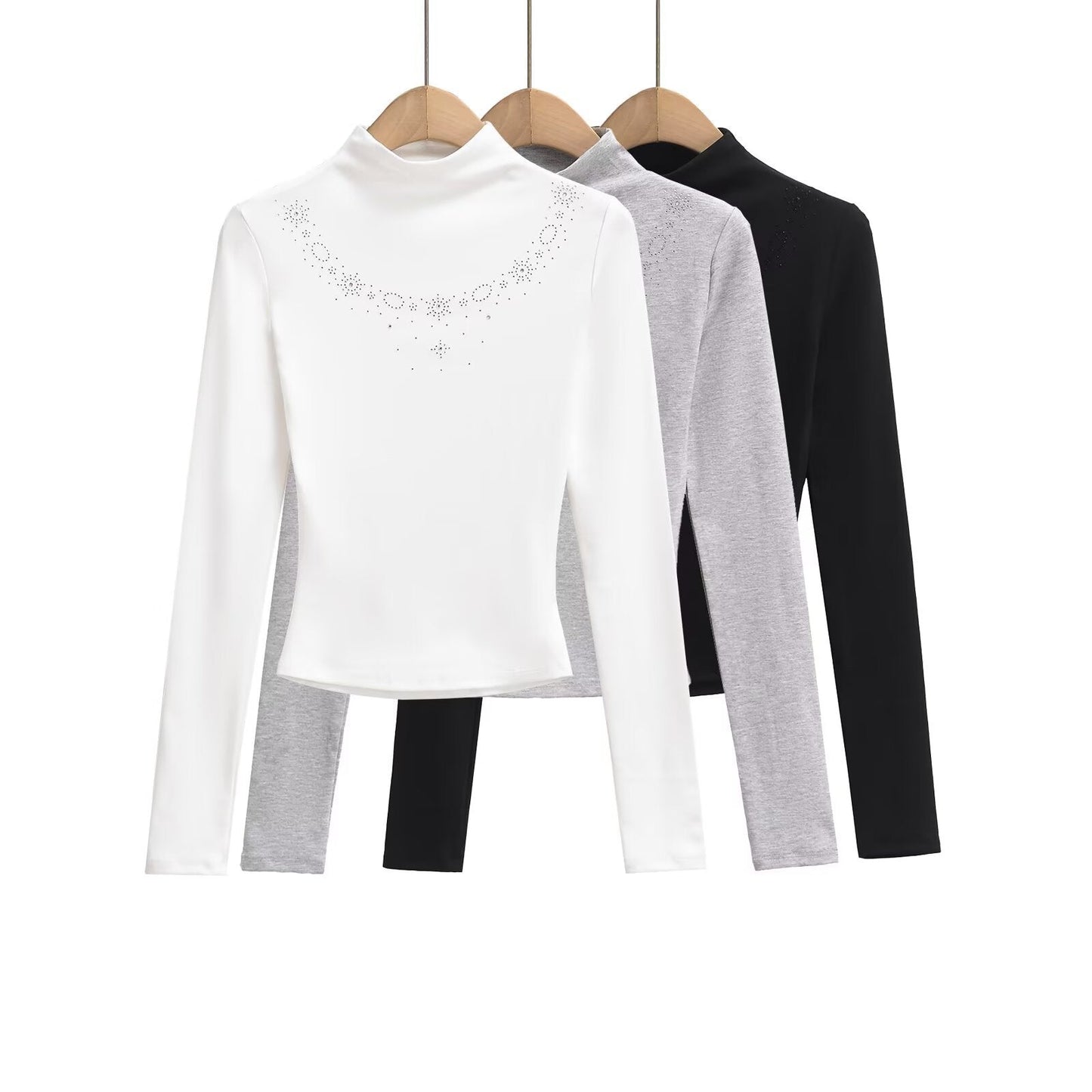 Kvinnors Långärmad Topp Stativ-upp Krage Mjuk Bomull 2