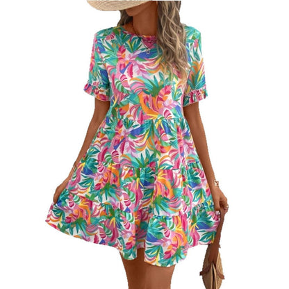 Kvinnors Tårta Klänning Blommig Tryckt Bomull Polyester-6