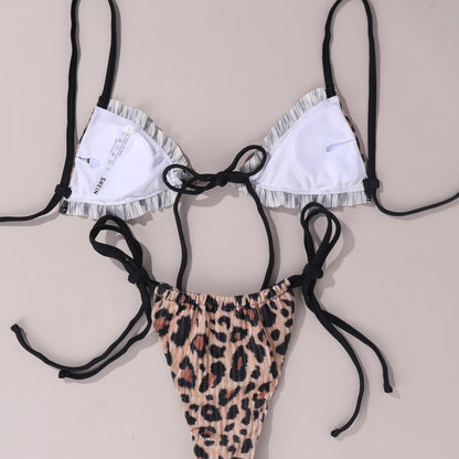 Dam Triangelbikini Justerbar Leopardmönster Hållbart Tyg-5