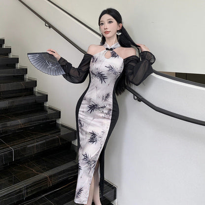 Dam Klänning En Axel Halterneck Spetsdesign Högkvalitativt Tyg-2