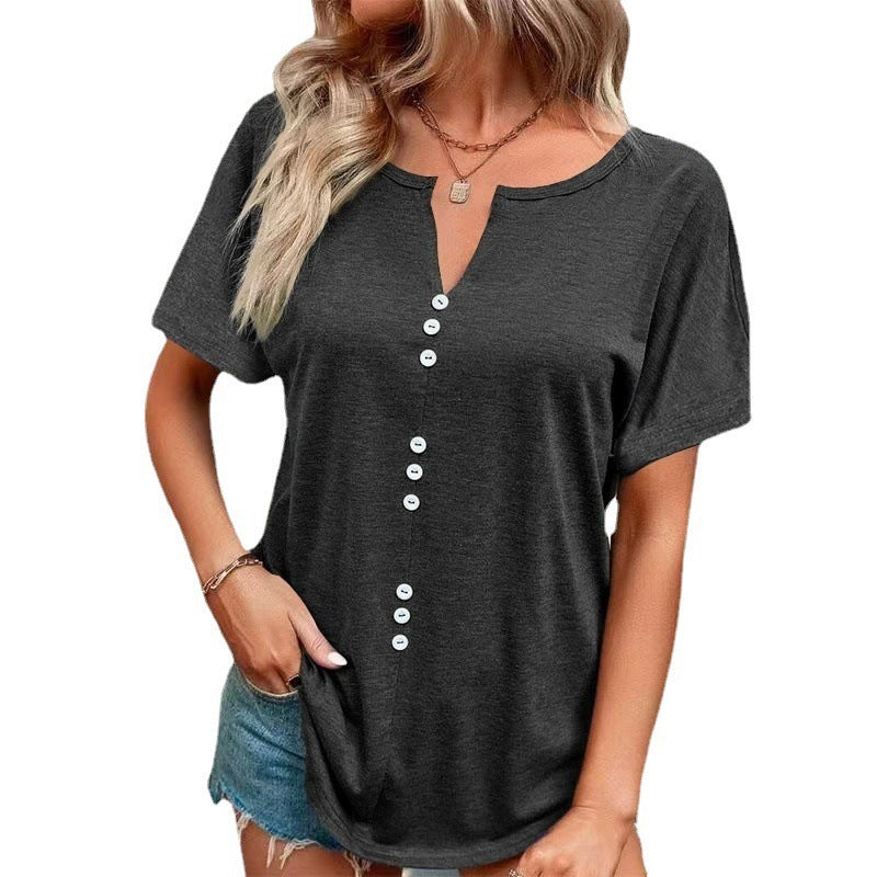 Dam T-shirt Överdimensionerad V-ringning Mjuk Bomull-4