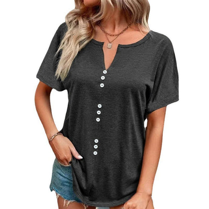 Dam T-shirt Överdimensionerad V-ringning Mjuk Bomull-4