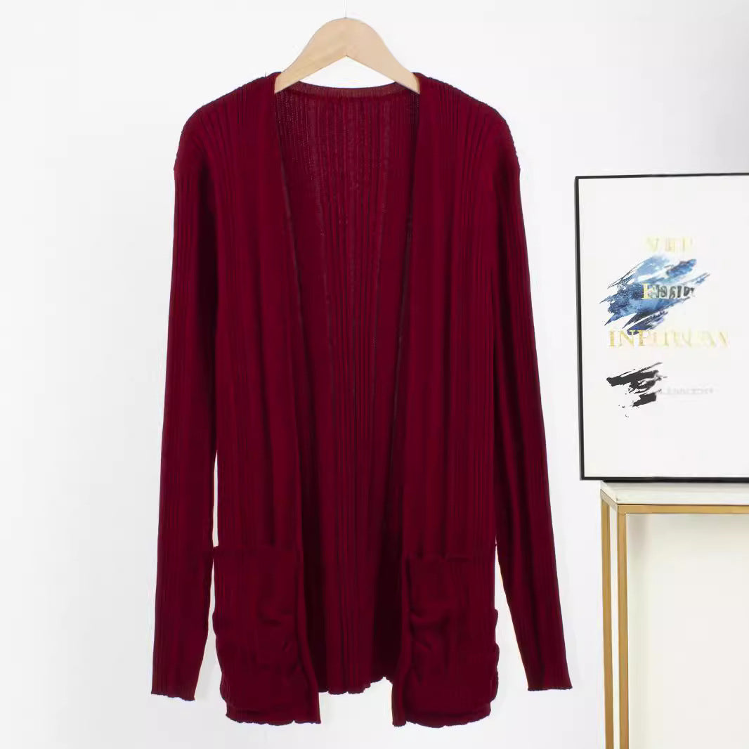 Dam Cardigan Utan Krage Rippad Fleece 95% Polyester 5% Spandex-3