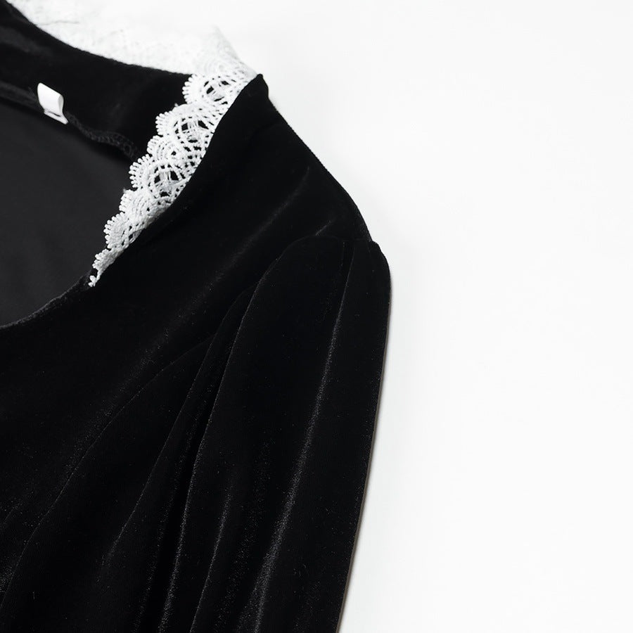 Dam Sammetklänning med Delikata Detaljer för Bröllop och Fest 3