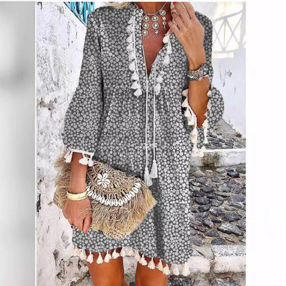 Dam Klänning Blommig V-ringad Midi A-linjeformad Polyester-4