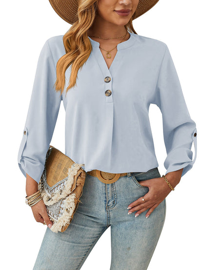 Variant image for Dam Långärmad Topp V-ringad Andningsbar Urban Stil-11