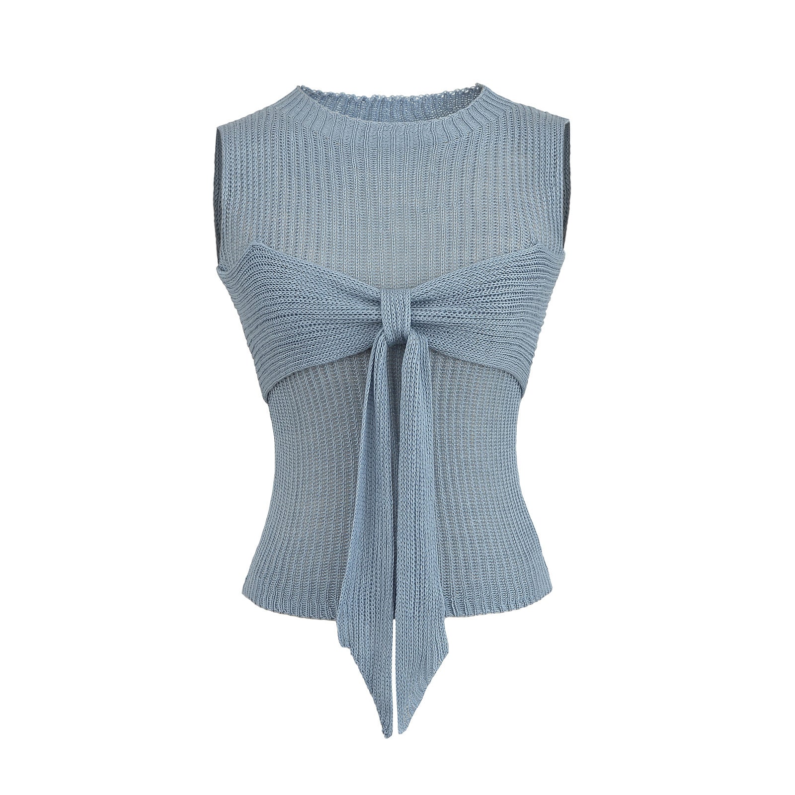 Kvinnors Topp Stickad Design med Dekorativ Bindning i Andningsbar Bomullsmix 3