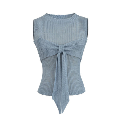 Kvinnors Topp Stickad Design med Dekorativ Bindning i Andningsbar Bomullsmix 3