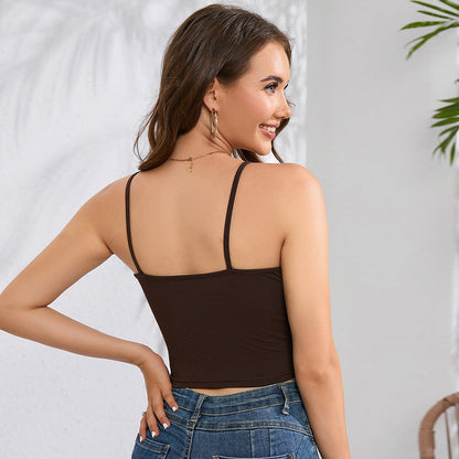 V-ringad Ribbstickad Camisol för Damer – Elastisk och Trendig i Brun 2